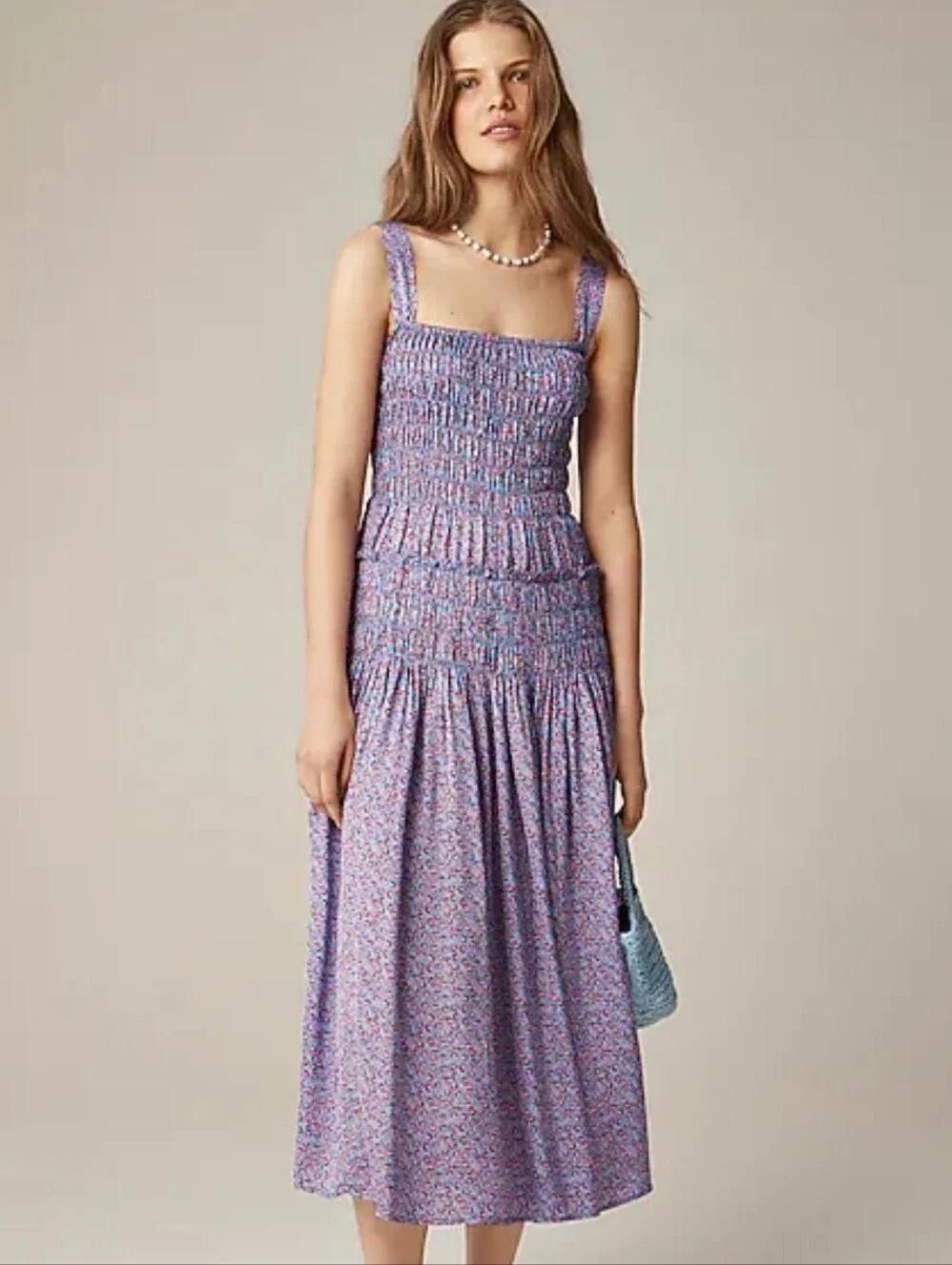 J.Crew Purple Smocked Sundress with Floral Print